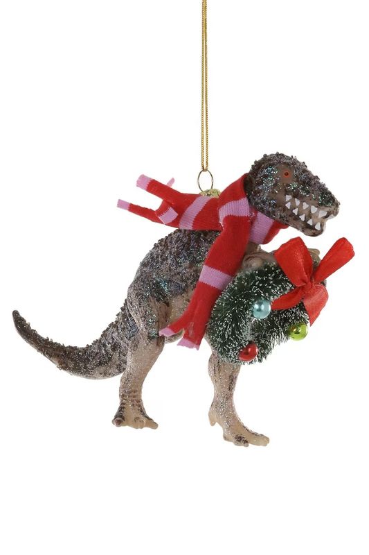 Glass Ornament Festive T-Rex