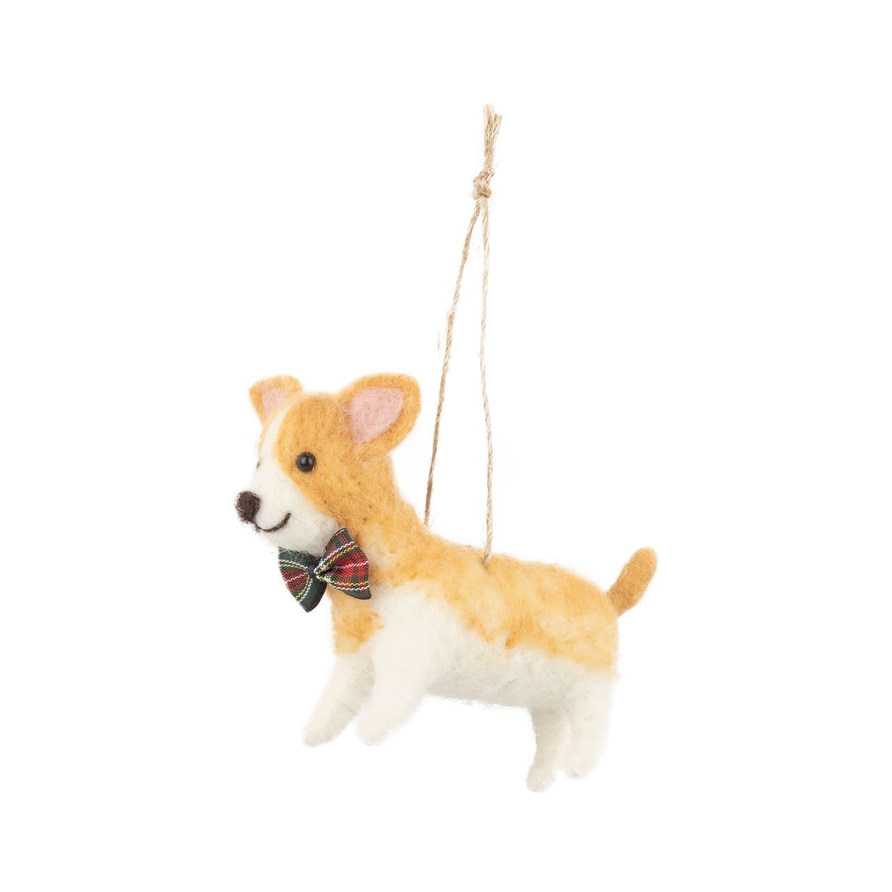 Felt Ornament Corgi with Plaid Bow Tie