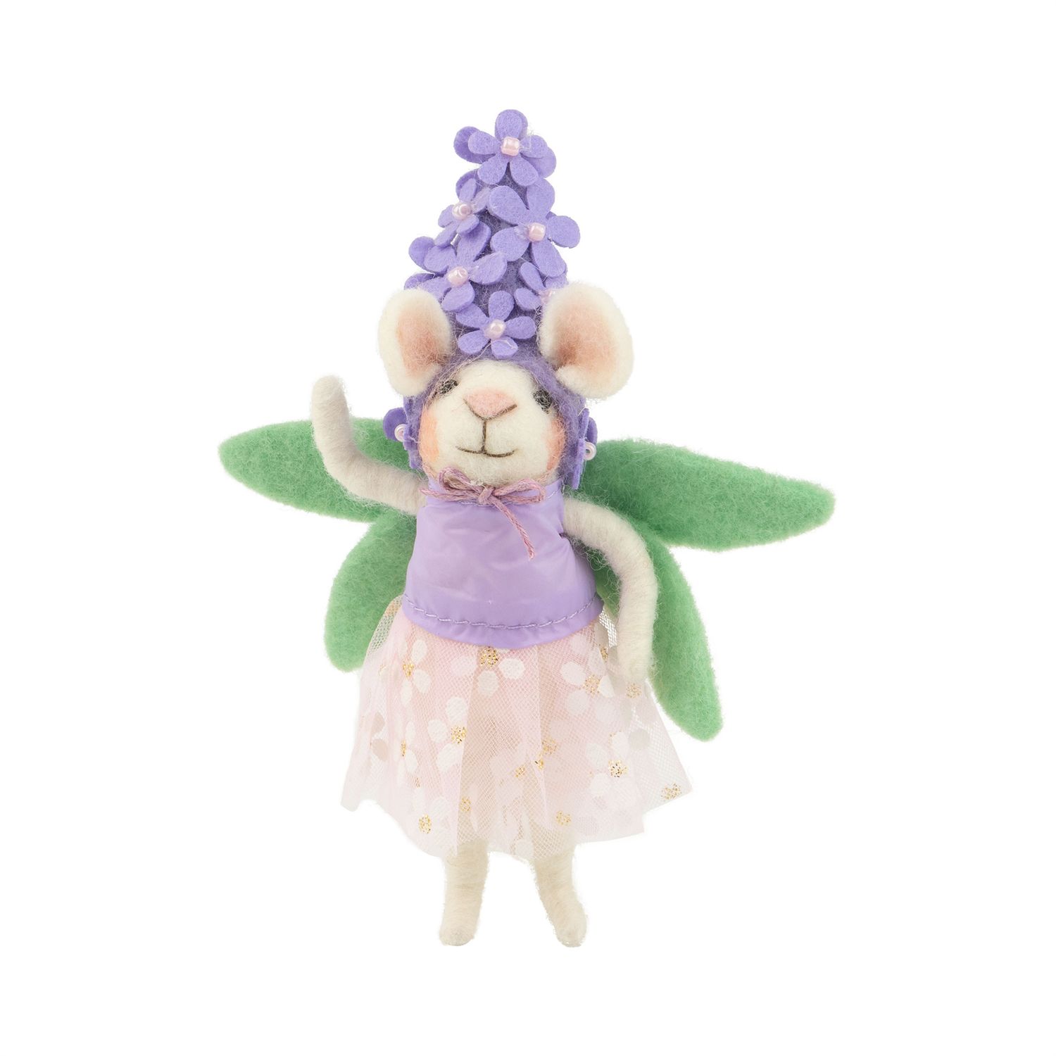 Felt Ornament Lilac Mouse with Floral Hat and Tulle Skirt