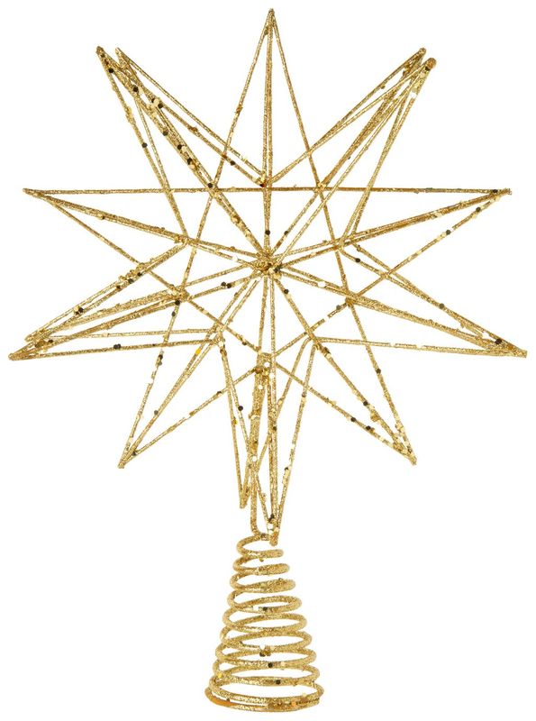 Metal Tree Topper Gold Glittered 3D Star 12&quot;