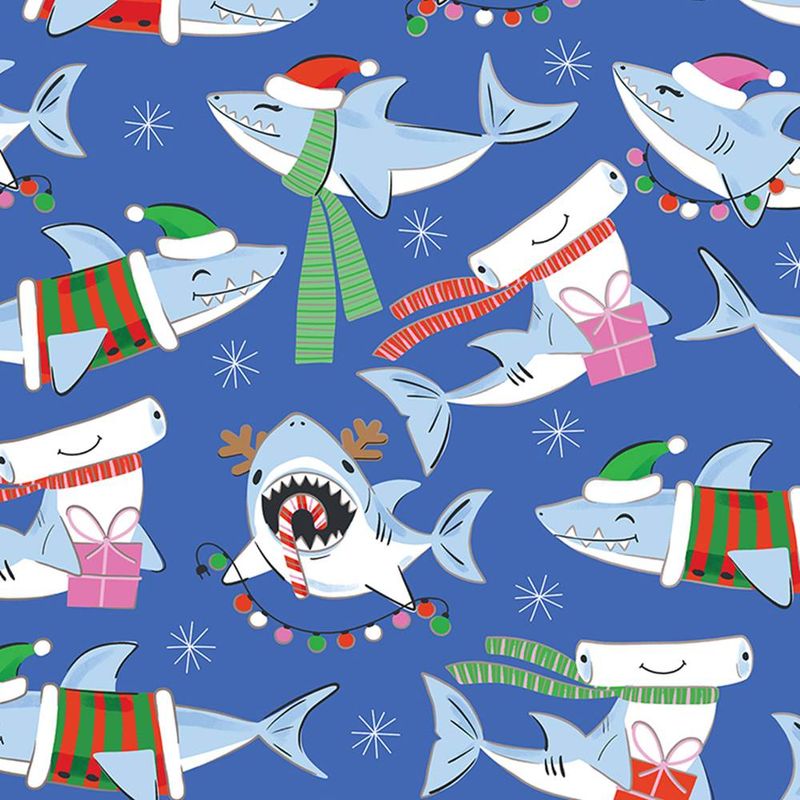 Gift Wrap Roll Jumbo Merry Sharks
