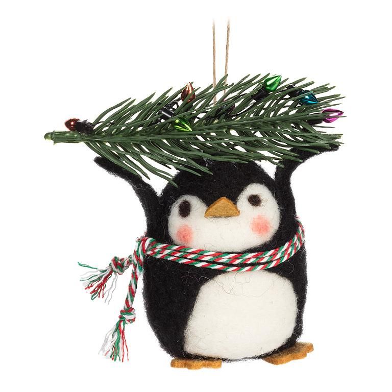 Felt Ornament Penguin with Tree &amp; Lights