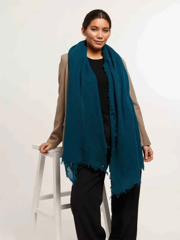 Single Coloured Wool Stole With Fringes Crystal Teal