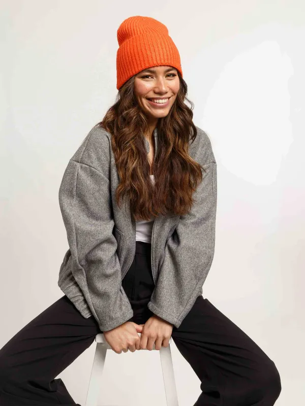 Rib Knit Hat in Wool Blend Exotic Orange
