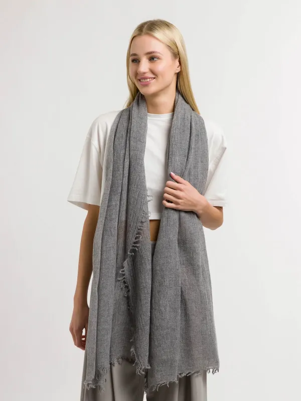 Single Coloured Wool Stole With Fringes Gray