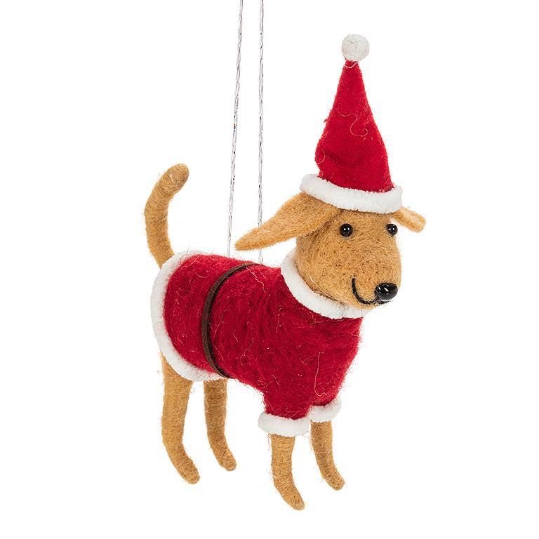 Felt Ornament Dog In Santa Suit