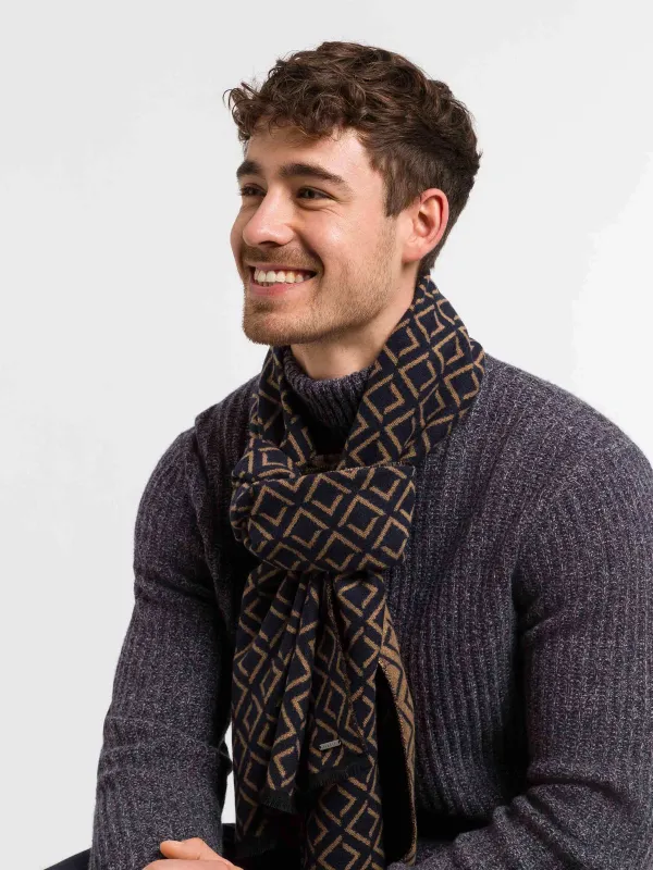 Bugatti Double-Face Scarf Geometric Design Navy