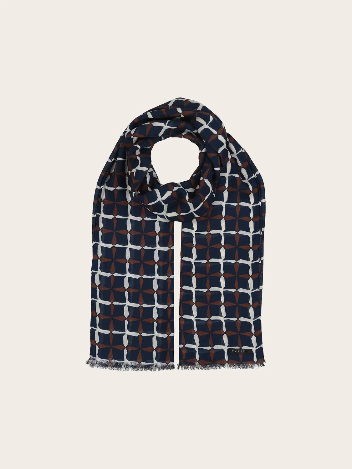 Bugatti Scarf Geometric Print Navy