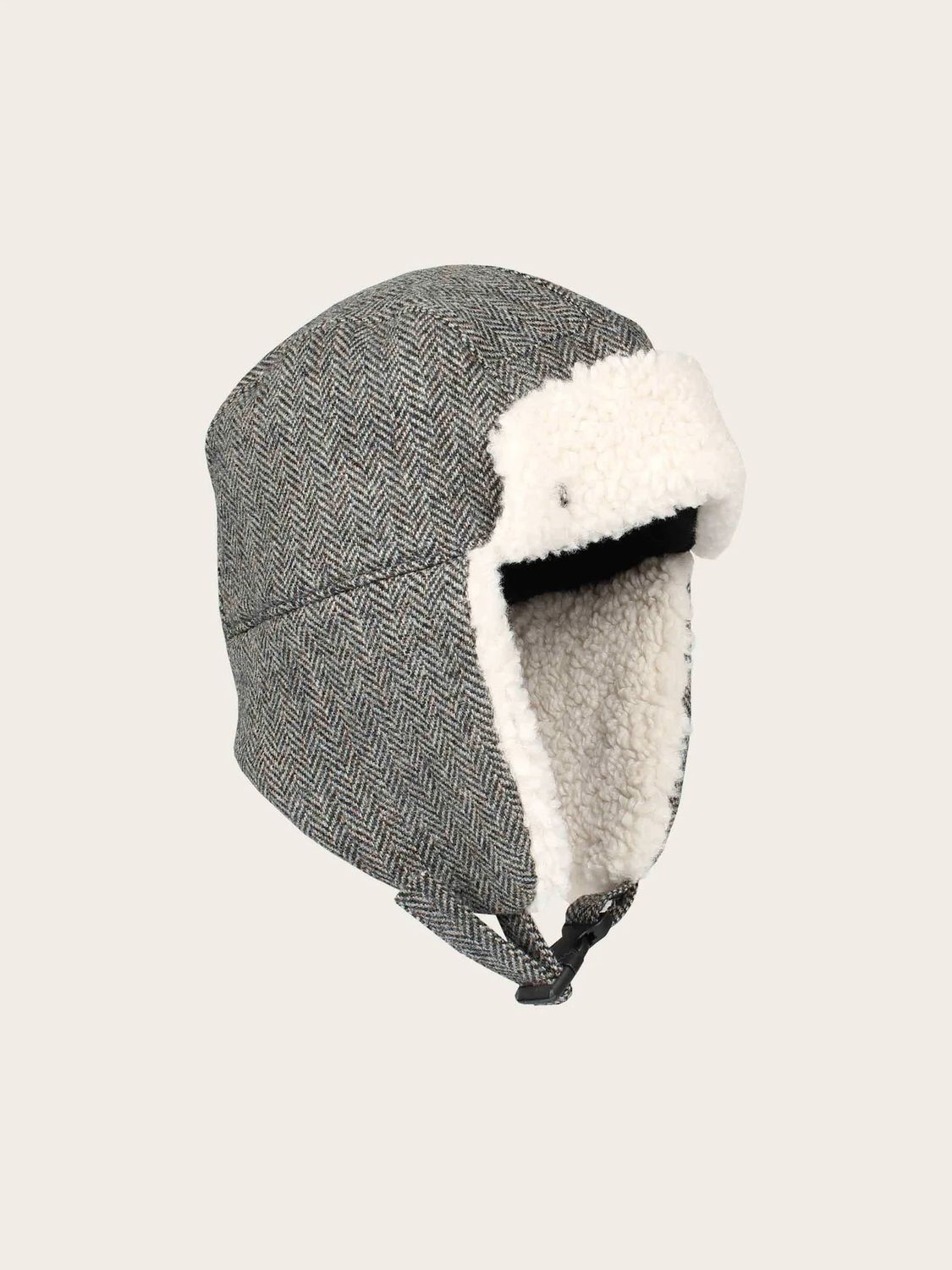 Aviator Cap With Earflaps Herringbone Design Black