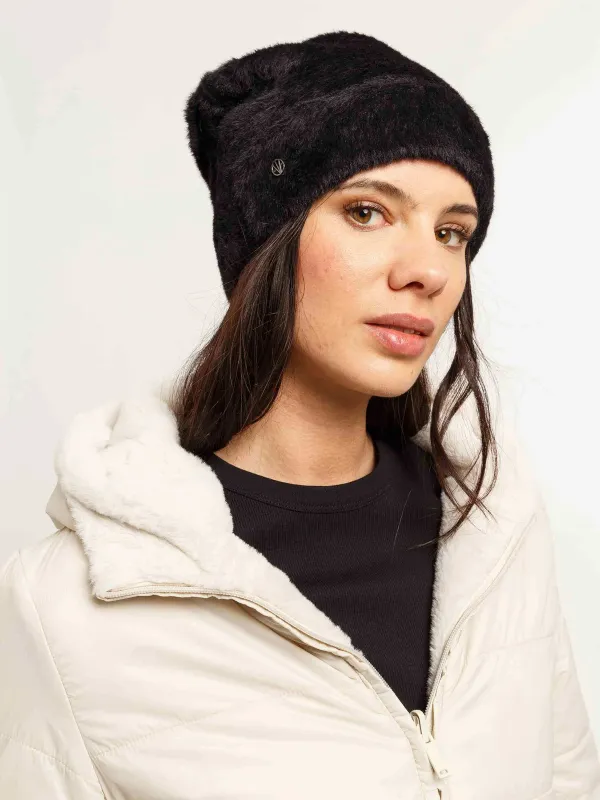 Soft Beanie With Folded Back Cream
