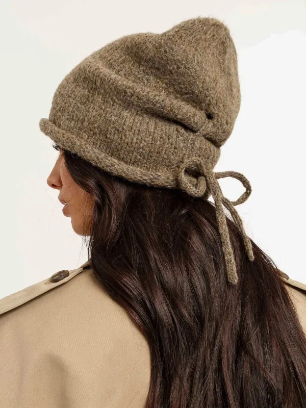 Knitted Beanie With Rolled-Up Brim Khaki