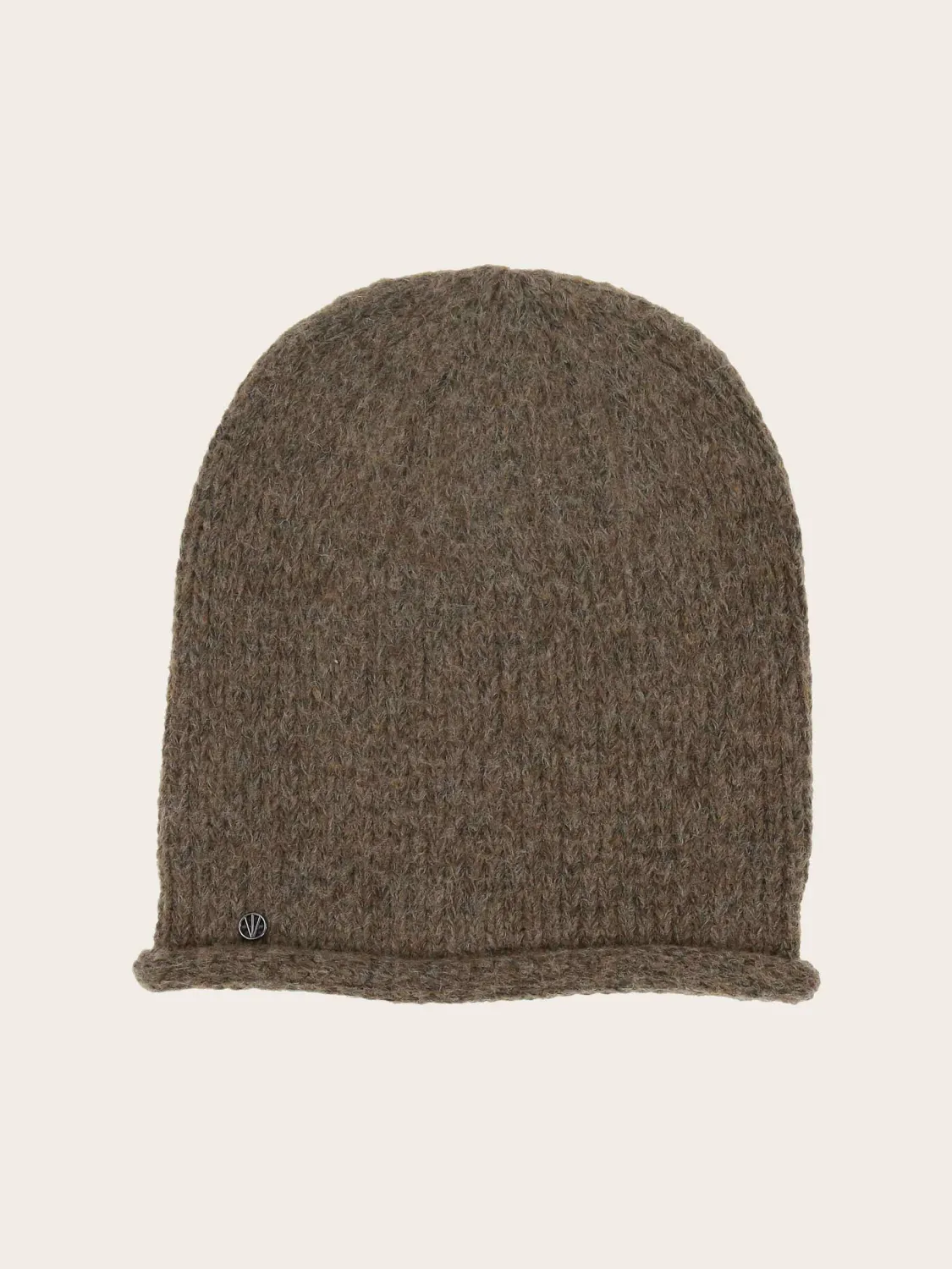 Knitted Beanie With Rolled-Up Brim Khaki
