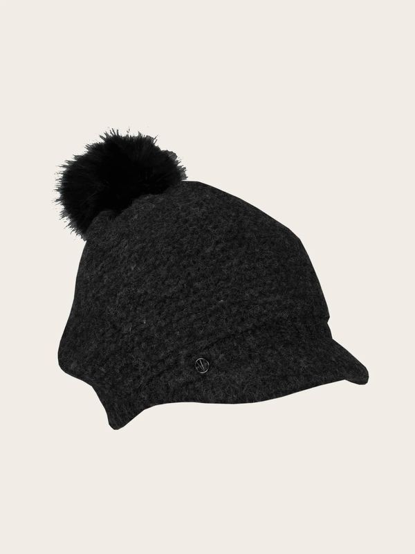 Knitted Hat with Faux Fur Pom Pom Charcoal