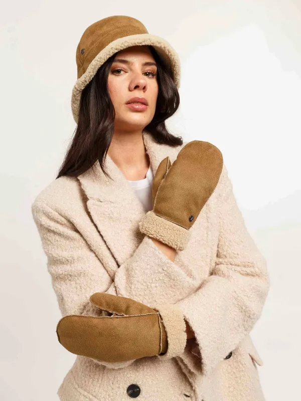 Faux Leather Mittens Toffee