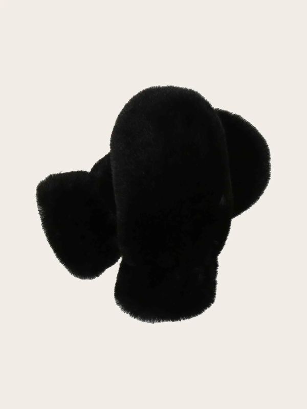 Soft Faux Fur Mittens Black
