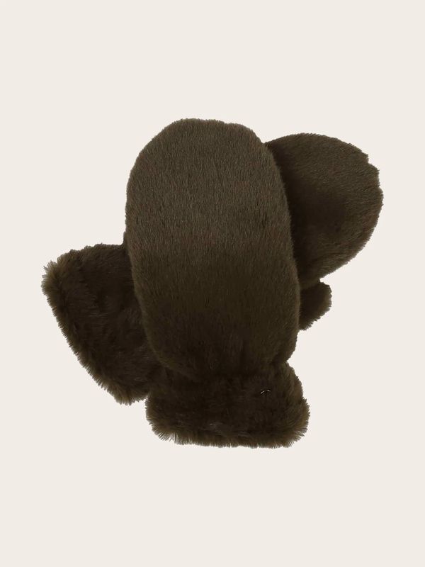 Soft Faux Fur Mittens Khaki