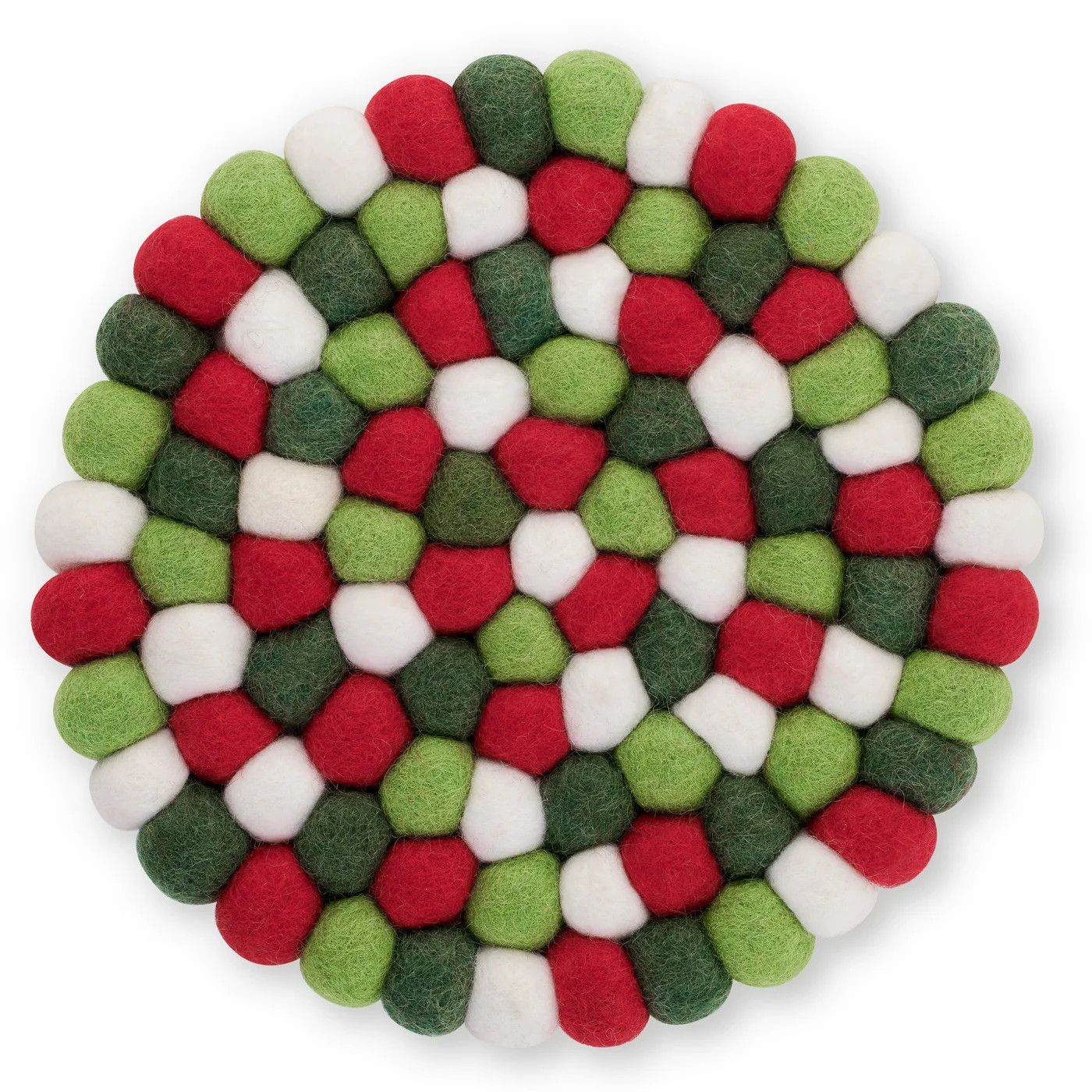 Trivet Wool Felt Ball Red, Green, White