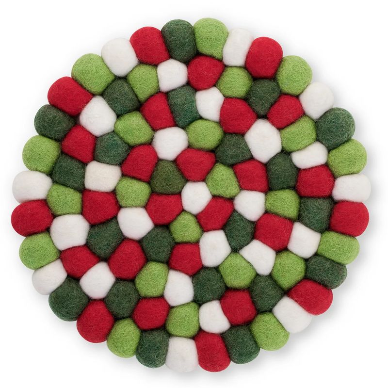 Trivet Wool Felt Ball Red, Green, White