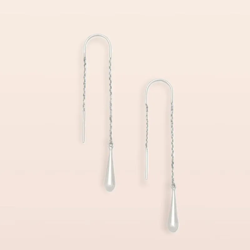 Refined Earring Collection Teardrop Threader Silver