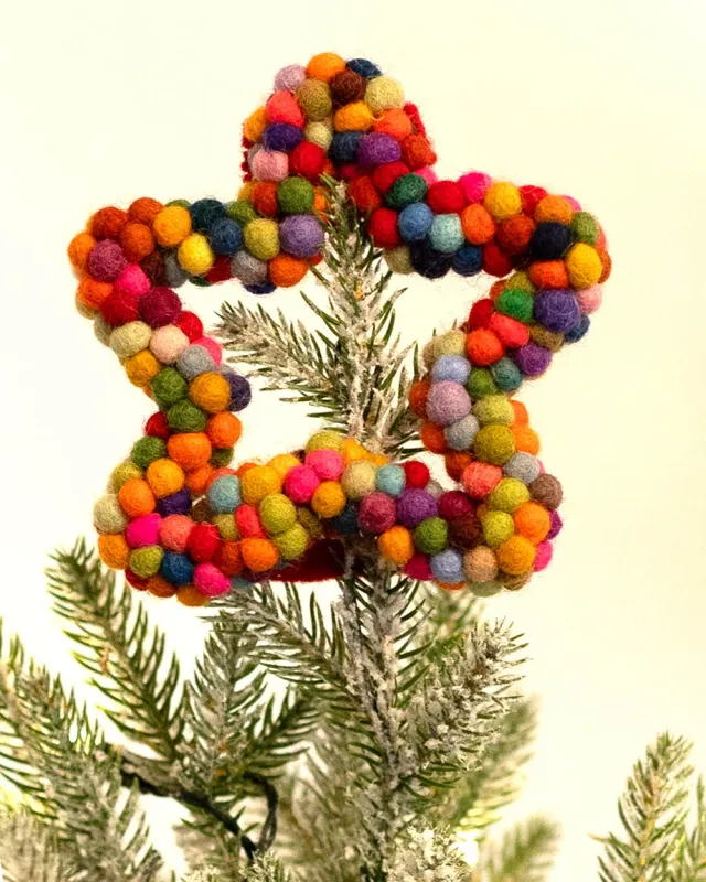 Felt Tree Topper Multicolour Pompom Star