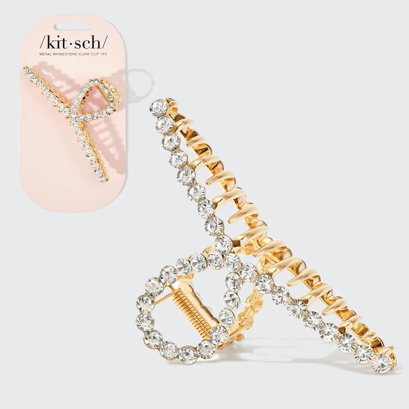 Metal Rhinestone Loop Claw Clip Gold