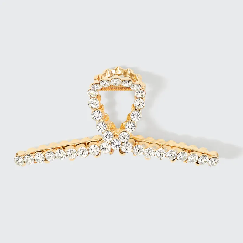 Metal Rhinestone Loop Claw Clip Gold