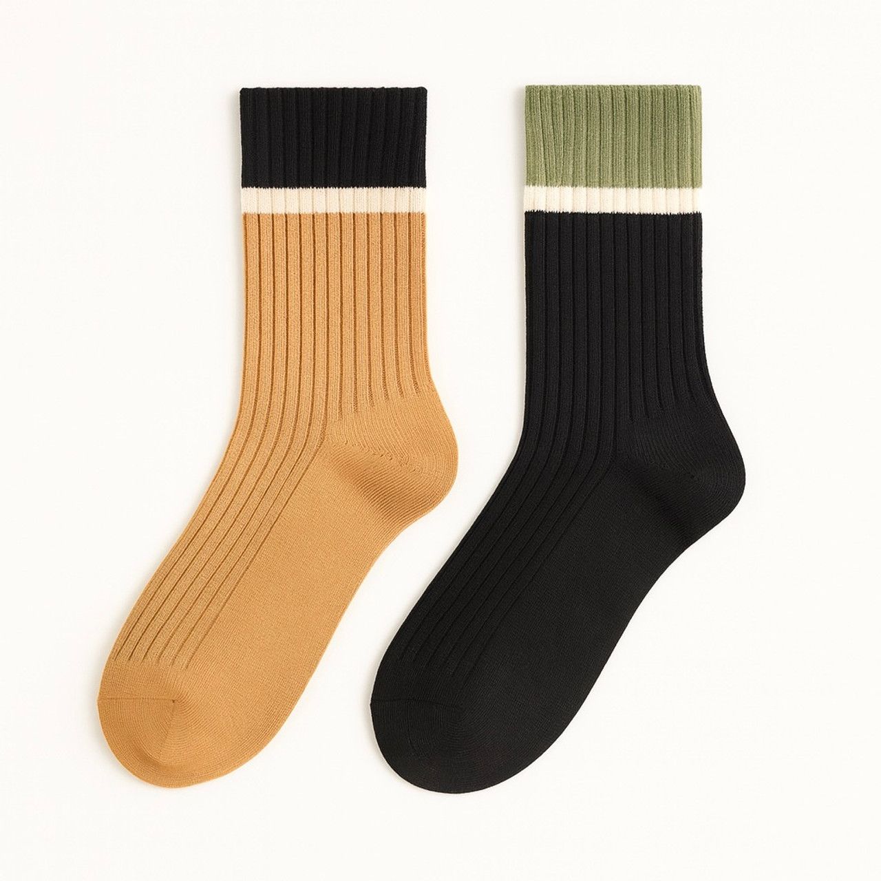 &quot;Barnet&quot; Ribbed Crew Socks Stripe Caramel/Black  (2 pack)
