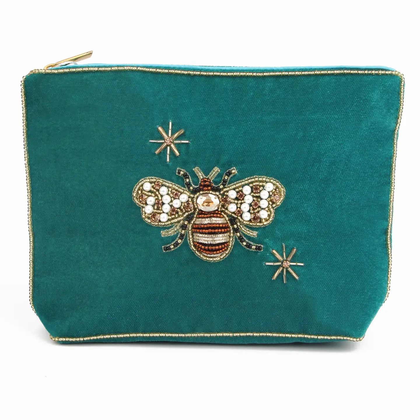 Medium Beaded Velvet Pouch Bee