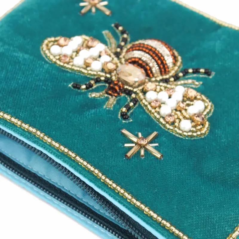 Medium Beaded Velvet Pouch Bee