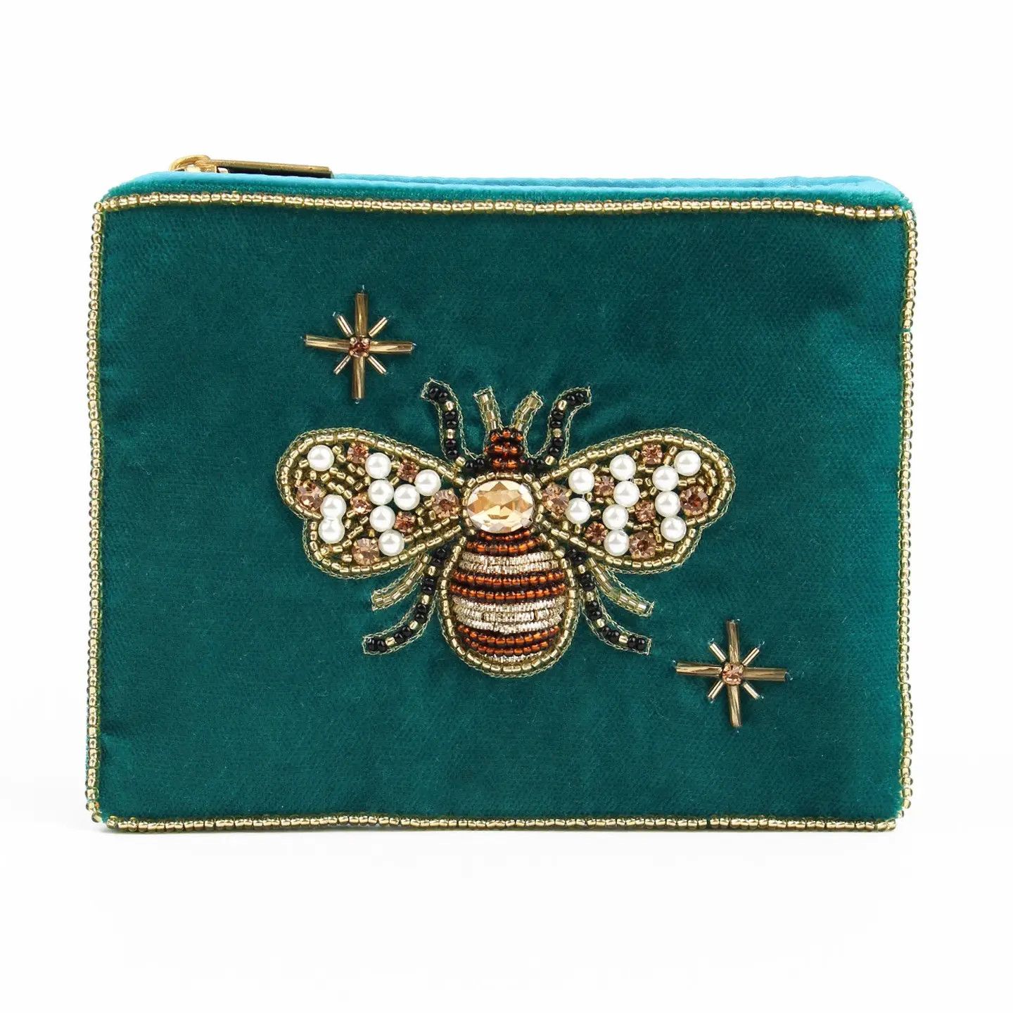 Small Beaded Velvet Pouch Bee