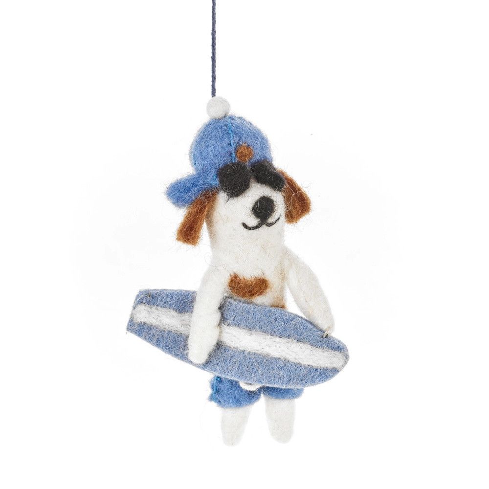 Felt Ornament Waveriding Surfer Dog