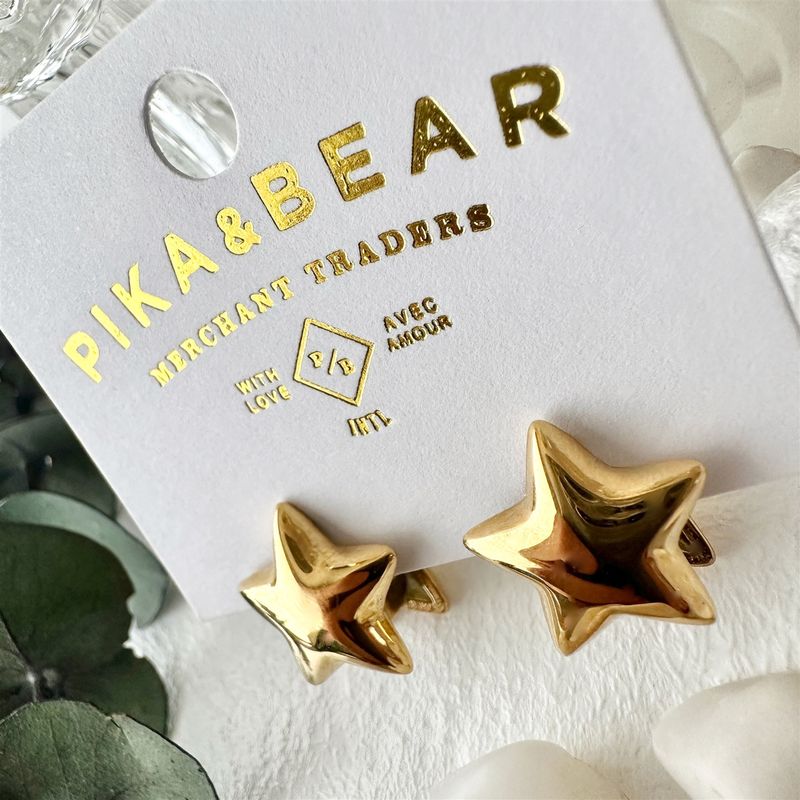 "Sprite" Double Star Hugger Hoop Earrings in Gold