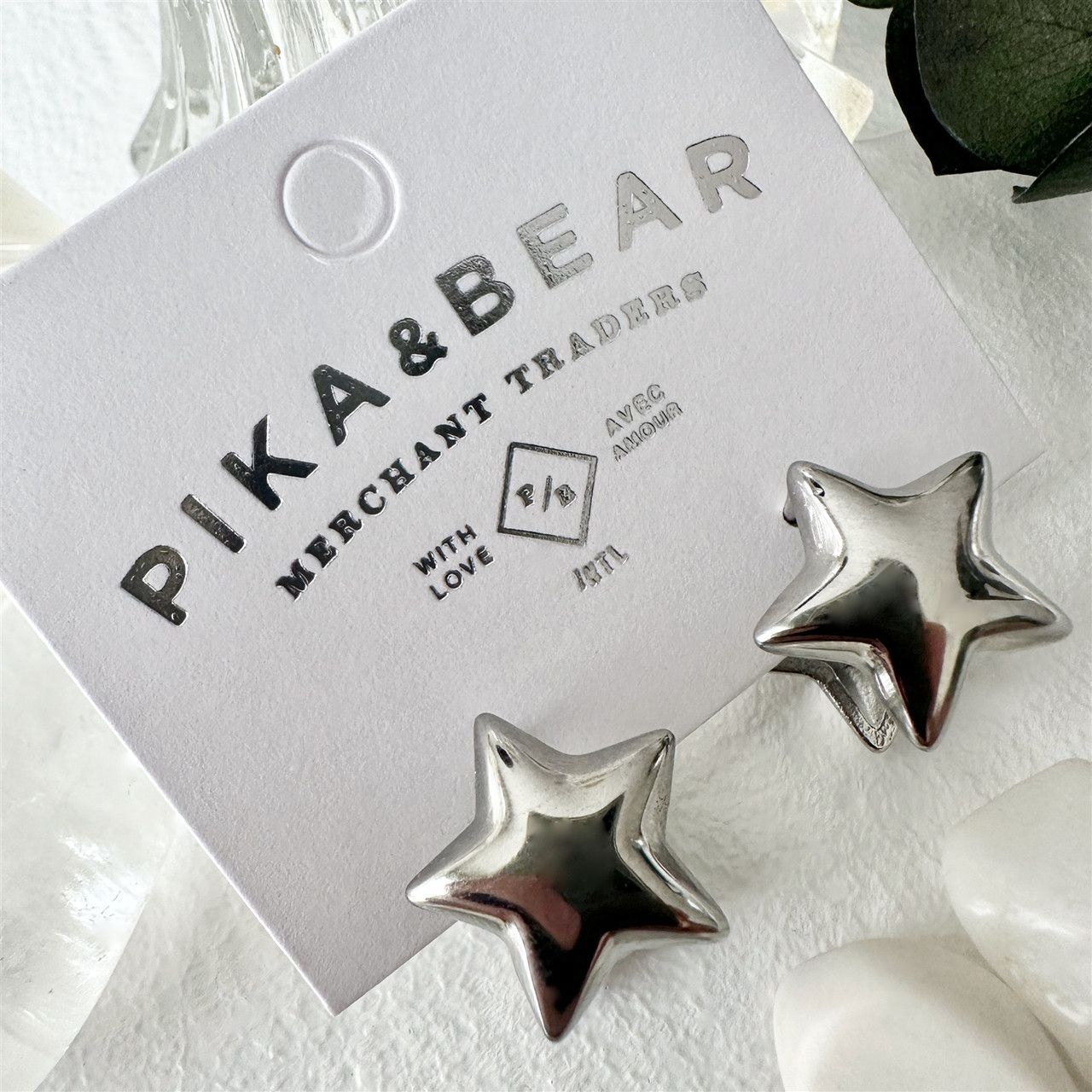 &quot;Sprite&quot; Double Star Hugger Hoop Earrings in Silver