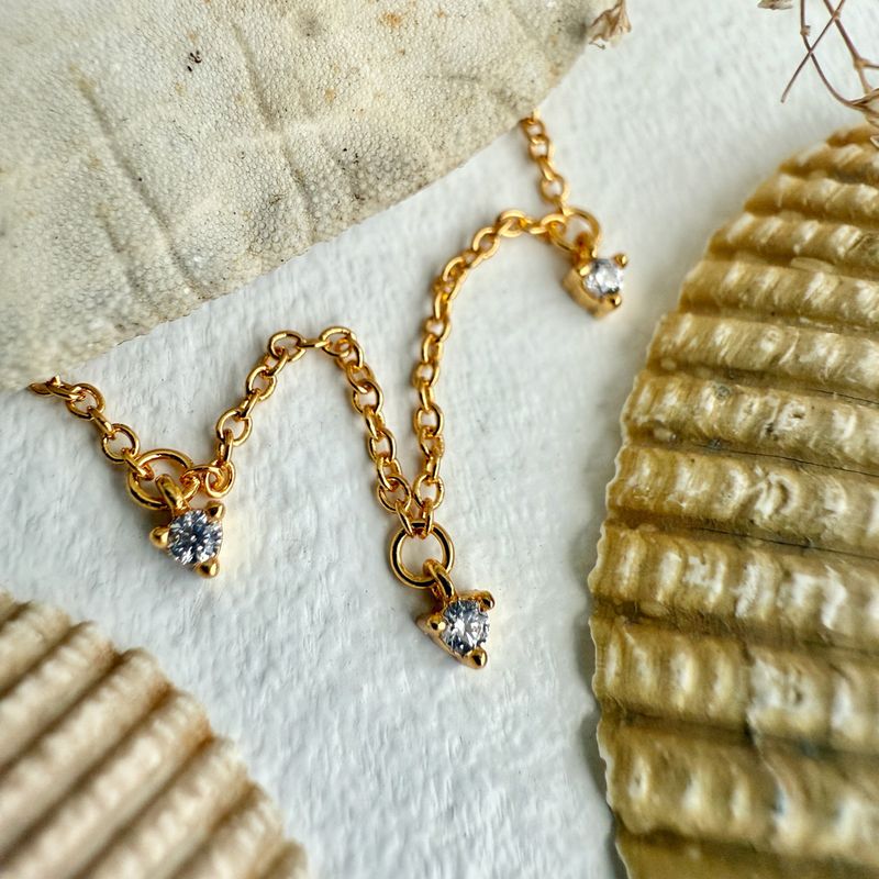Necklace "Avalon" Tiny Rhinestone Drops Charm in Gold