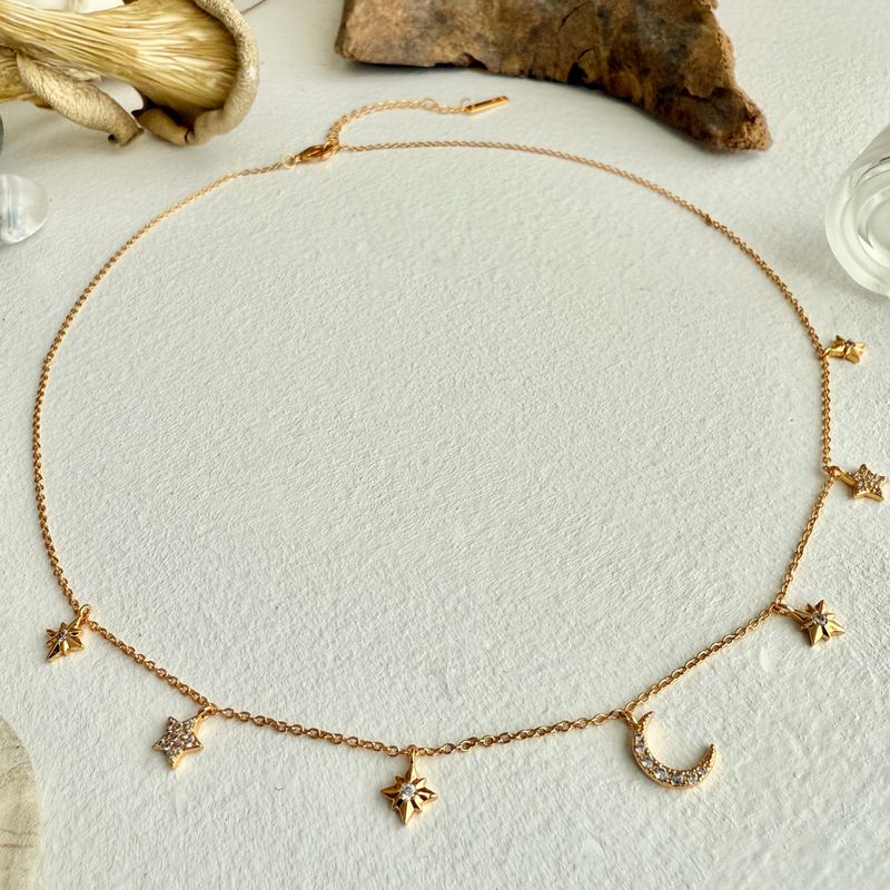 Necklace "Andromeda" Stars &amp; Moon Charm in Gold