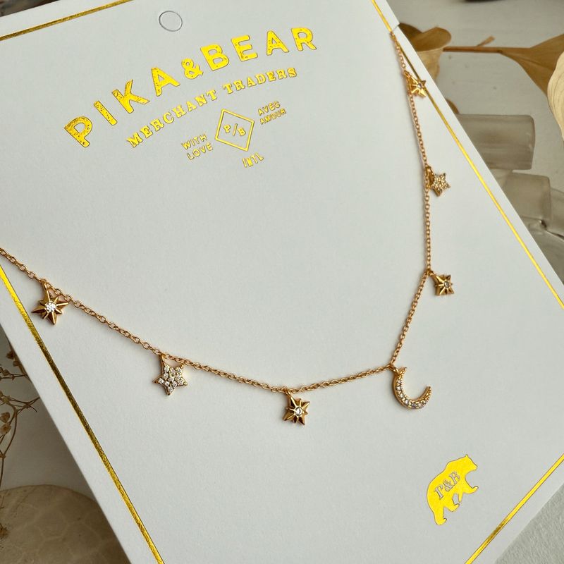 Necklace "Andromeda" Stars &amp; Moon Charm in Gold