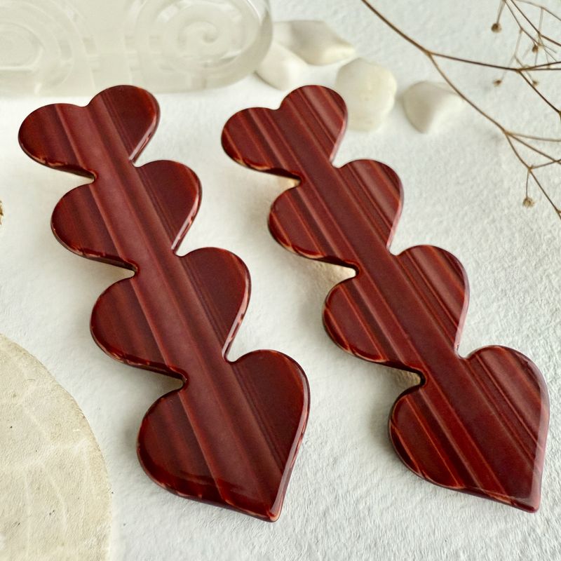 "Love Is A Battlefield" Quadruple Heart Hair Clips Red Jasper