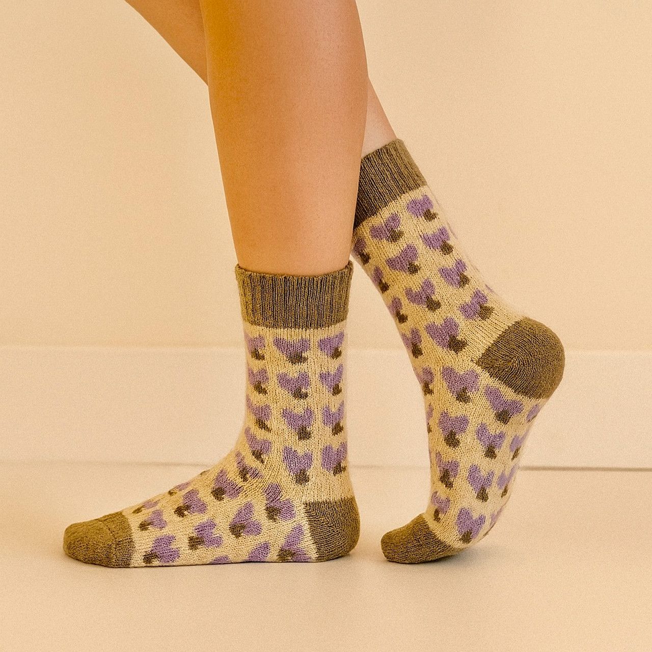 &quot;Kalila&quot; Double Heart Pattern Crew Sock