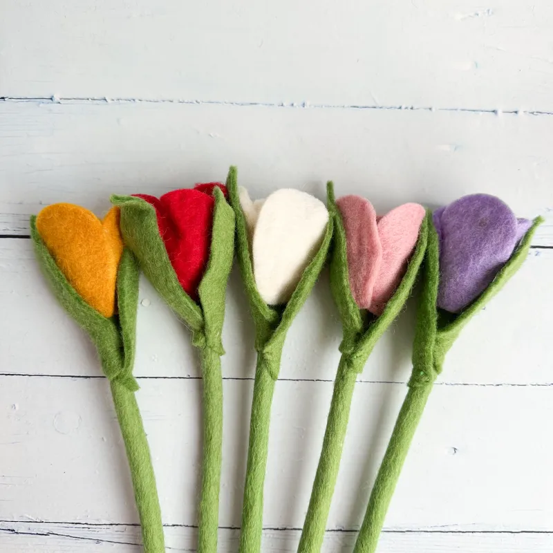 Single White Felt Tulip with Stem
