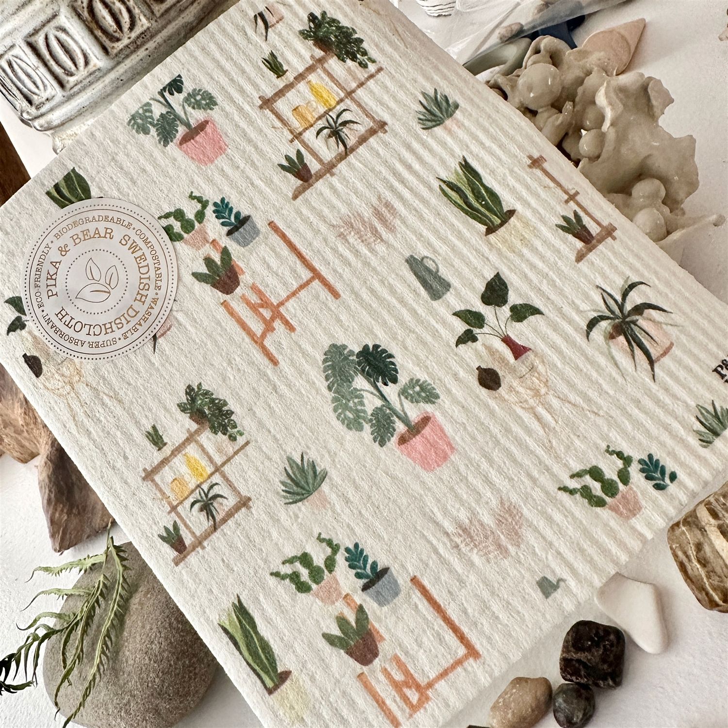 Swedish Dishcloth "Plantasia" Potted Plants Design