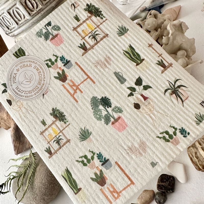 Swedish Dishcloth "Plantasia" Potted Plants Design