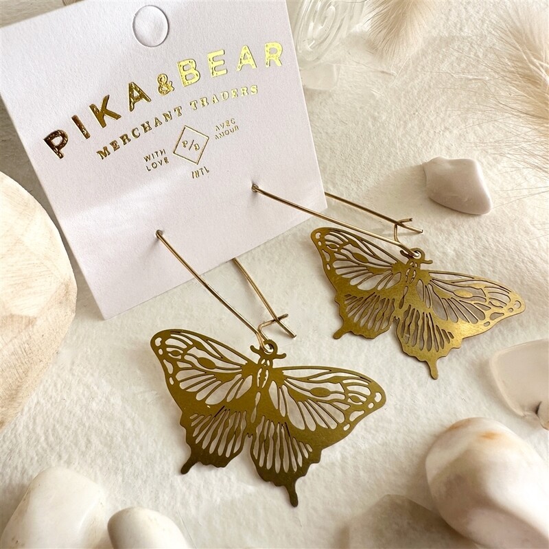 "Swallowtail" Raw Brass Butterfly Drop