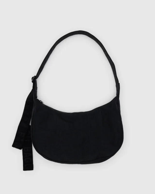 Medium Nylon Crescent Bag Black