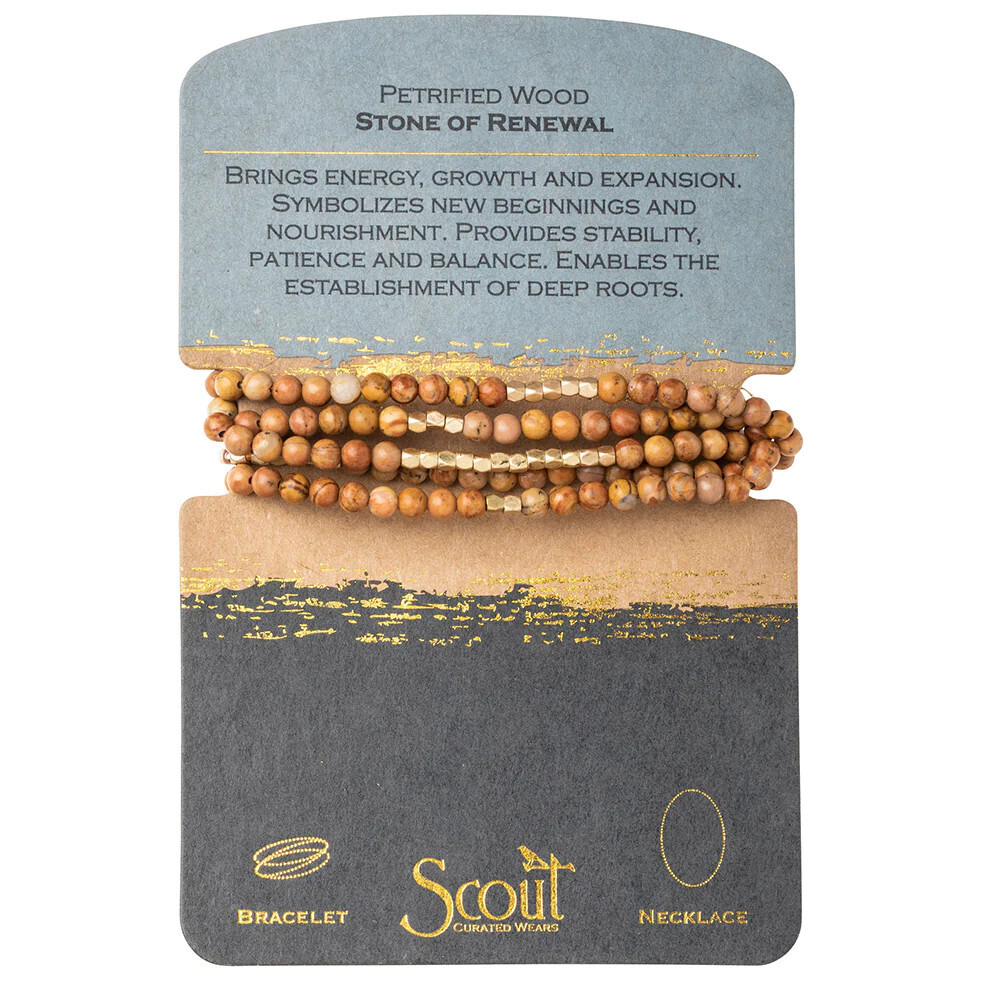 Stone Wrap Bracelet / Necklace Petrified Wood/Gold Stone of Renewal