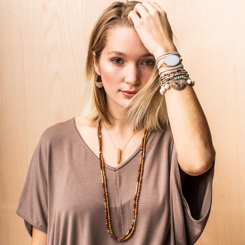 Stone Wrap Bracelet / Necklace Petrified Wood/Gold Stone of Renewal