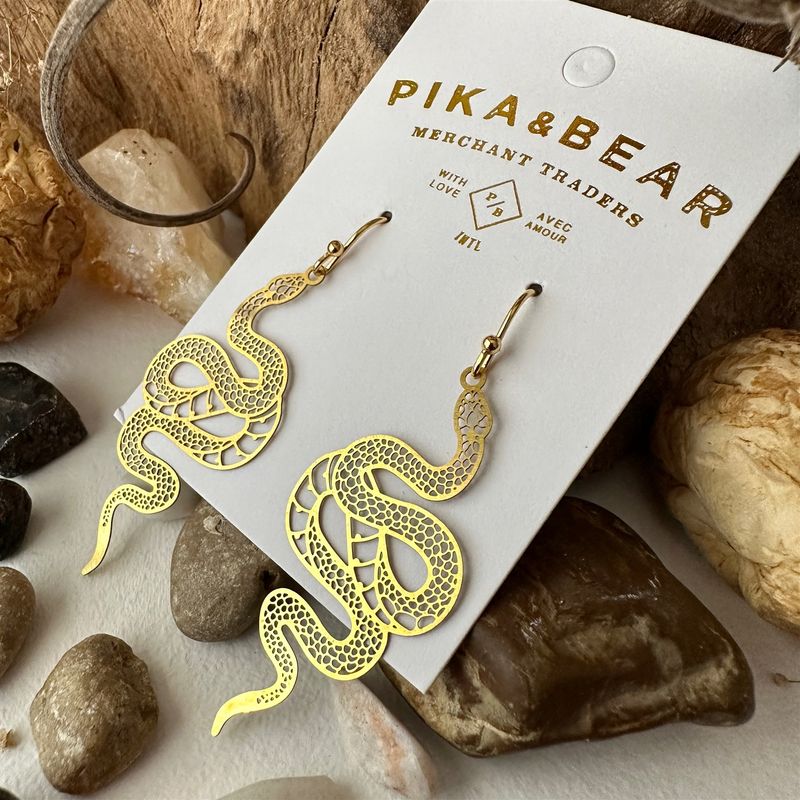 "Luc" Raw Brass Snake Drop Earrings