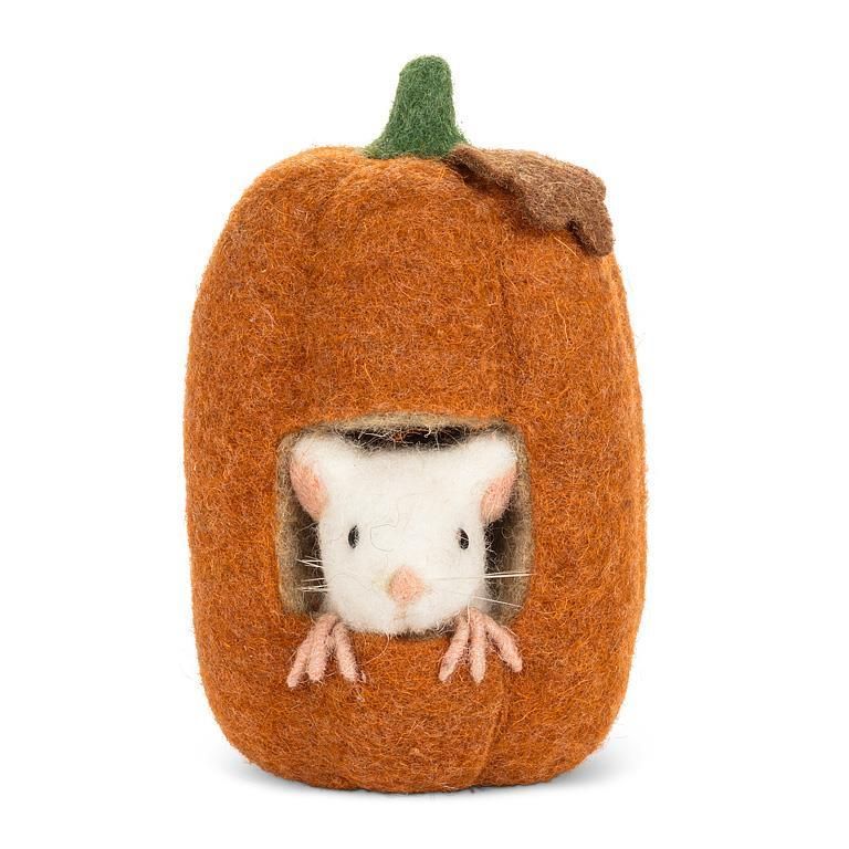 Felt Decor Mouse In Tall Pumpkin