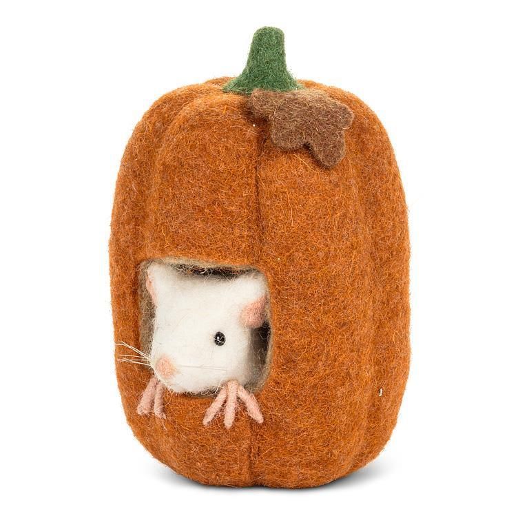 Felt Decor Mouse In Tall Pumpkin