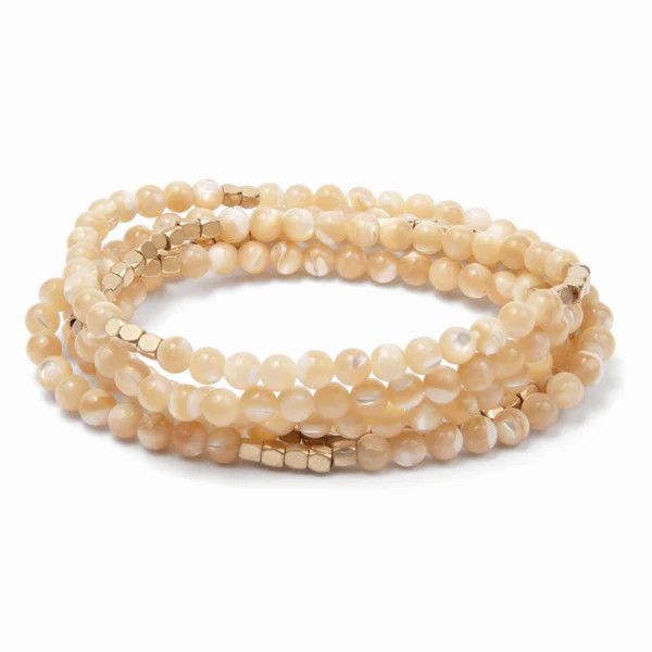 Stone Wrap Bracelet / Necklace Mother of Pearl Stone of Prosperity