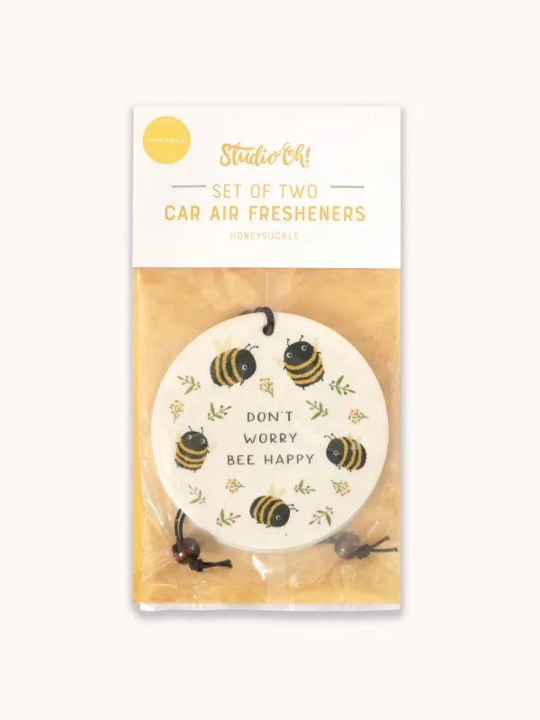 Car Air Freshener Pack of 2 Don't Worry Bee Happy